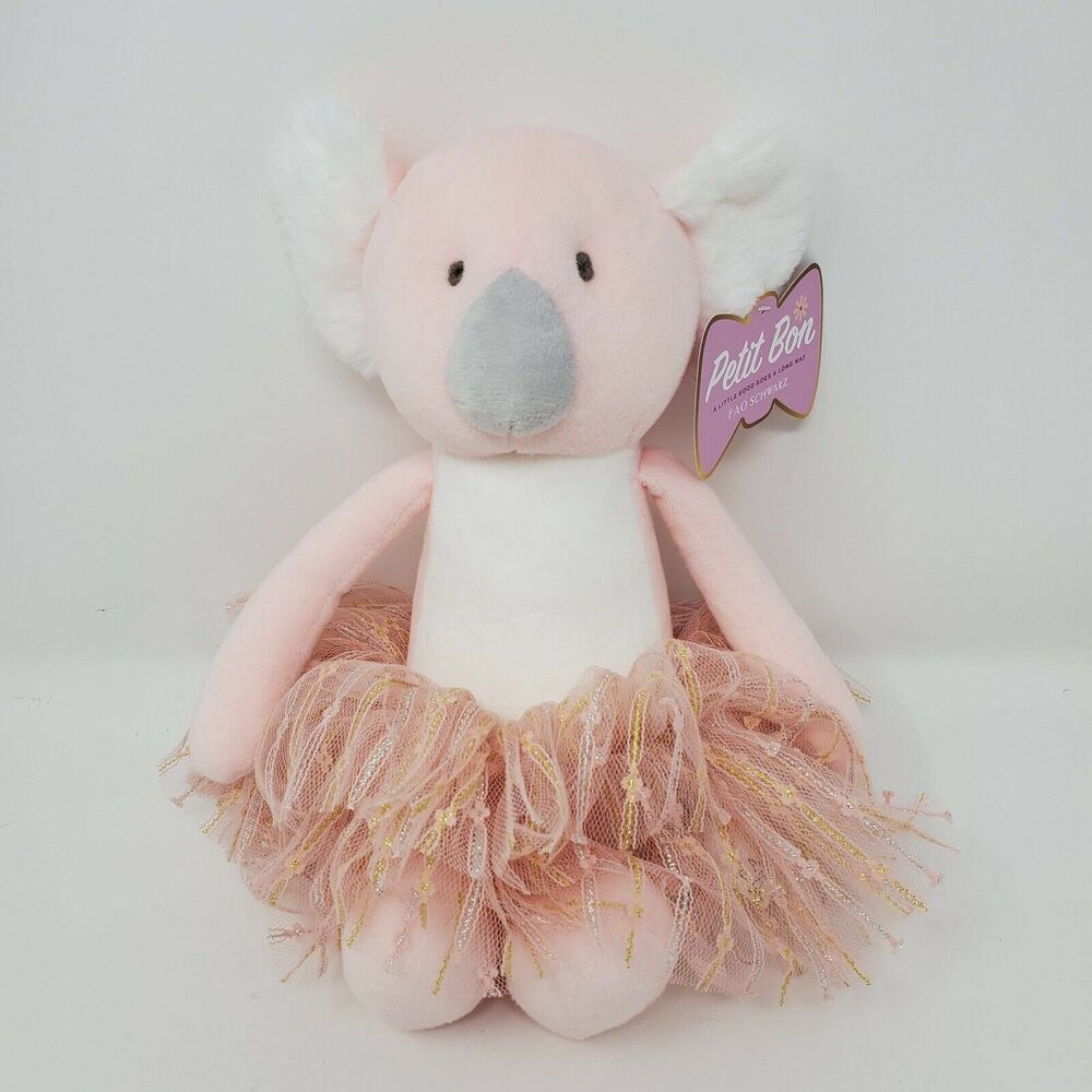 FAO Schwarz Stuffed Animal Plush 12" Pink Koala Bear Tutu Gold Petit Bon Toy NWT